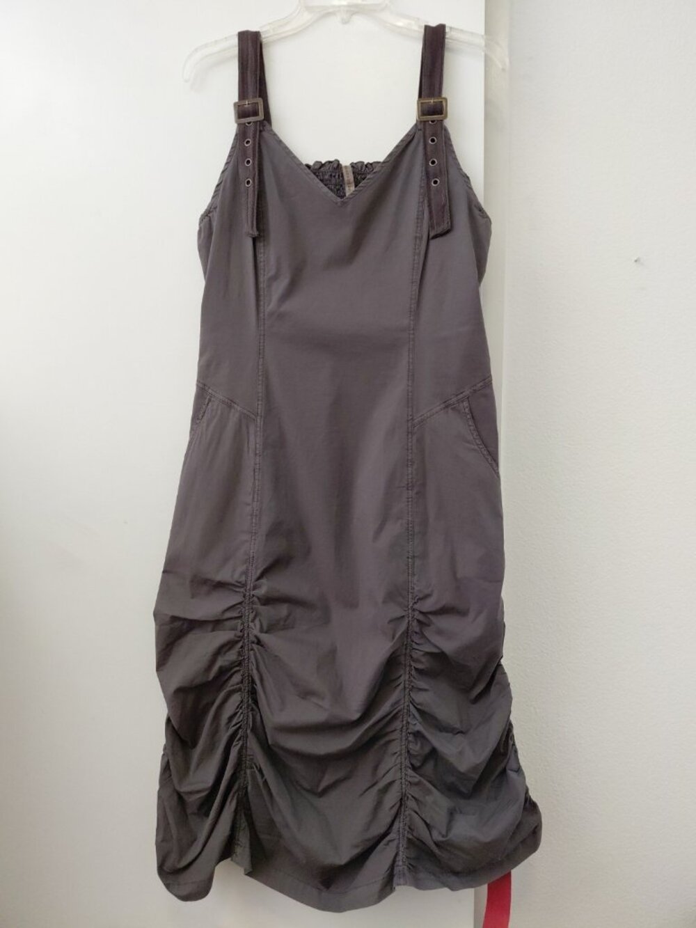 XCVI Wearables Gorpcore Ruched Stretch-Poplin Dress Gray Large Gray NWT